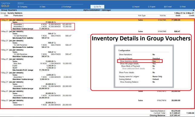 Show Inventory Details in Group Vouchers